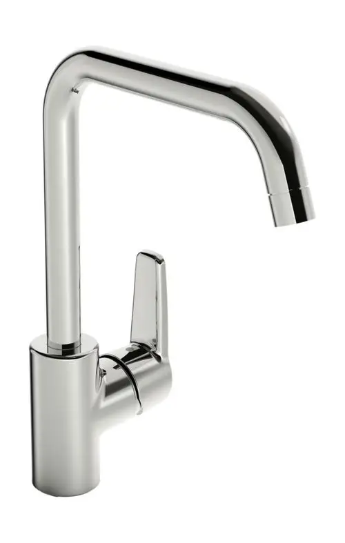 Küchenarmatur in verchromtem Finish mit einem Hebel zur Steuerung des Wasserflusses. Hersteller: HANSA.